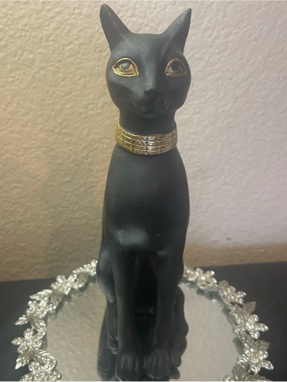 Black & Gold Ceramic 8.5” Egyptian Bastet Cat Sculpture